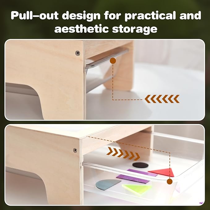 Light Table for Kids -Sand Painting Light Box All-in-One Sandbox Alternative with Tracing Light Box, 10 Dimming Levels & 50+ Pieces(USB)