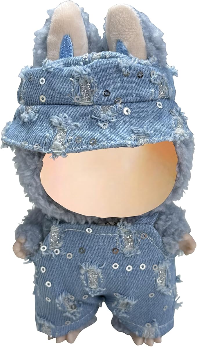 17cm Doll Clothes Set(NO Doll),Hat & Overalls Set for 17cm Accessories Suit,Stylish Adorable Dolls Clothes Accessories,Cute Clothes for Dress up Unique Style (Broken Denim)