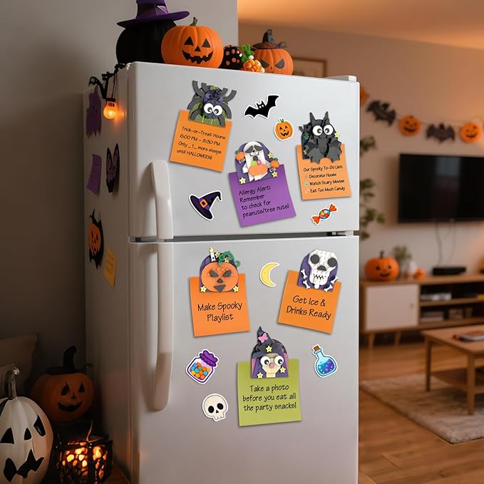 ZYLEGEN Halloween Fridge Magnets Ornaments Building Kit, Ghost, Candy, Bat, Castle, Pumpkin, Spider, Witch Decor Toys Gifts for Halloween Ages 6+ Boys Girls Adults Kids
