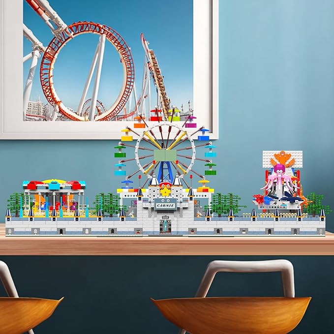 Mould King Large Amusement Park Building Set, DIY Eight-Major Electric Model Kits Include Ferris Wheel, Carousel, etc, Modular Design, Collectible Home Decoration for Teens, Adults(5220 Pcs)