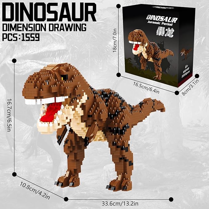 Dinosaur Tyrannosaurus Building Blocks Model Decor Micro Mini Blocks Toy Birthday for Age 6+ Children Adults Teens 1559 Pieces