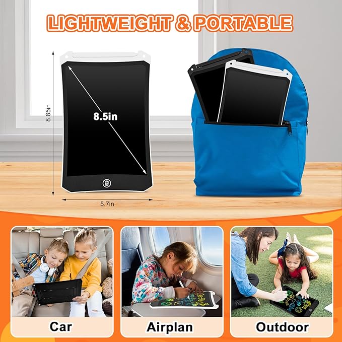 cimetech LCD Writing Tablet, 2 Pack Toddler Kids Toys, 8.5 Inch Drawing Pad, Travel Essentials Airplane Toys Road Trip Activities, Birthday Gifts for Girls Boys Age 3-8, Black and White