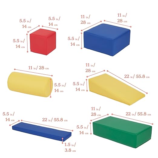 ECR4Kids SoftZone Soft Builder Blocks, Foam Shapes, Assorted, 16-Piece