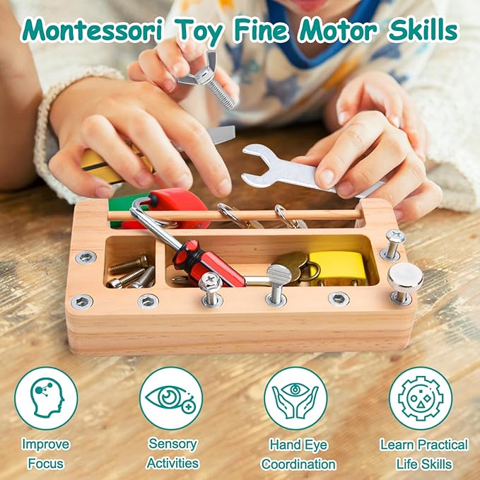 Screwdriver Board Set Lock and Key Toys Kids Tools Montessori Toys for 3+ 4 5 Year Old Learning Practical Life Fine Motor Skills