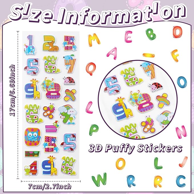 36 Sheets 3D Letter & Number Stickers - 900+ Reusable ABC, 123 Learning Stickers | Non-Toxic PVC Foam | Teacher Supplies, Crafts, Kids Activities