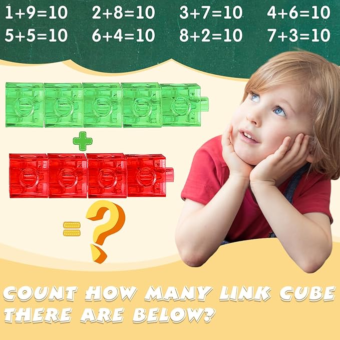 Jenaai 100 Pcs Linking Cubes Plastic Math Cubes Manipulative Counting Blocks STEM Snap Blocks Connecting and Counting for Early Math and Construction, Homeschool Preschool Supplies(Stylish)