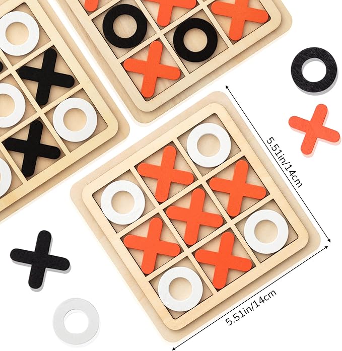 Libima 12 Pcs Wooden Tic Tac Toe Game Mini Family Board Games Classical Puzzle Chess Tabletop Teaches Strategy & Focus, Gifts for Halloween/Road Trip/Travel/Christmas Strategy Toys(Classic Color)