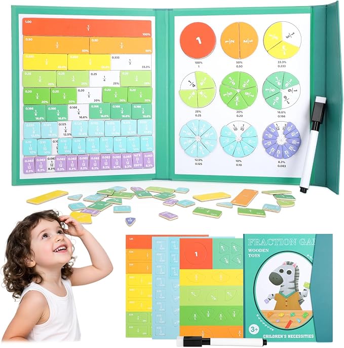 Magnetic Fraction Demonstration Book, Magnetic Fraction Tiles & Fraction Circles Set-Fraction Manipulatives, Math Fractions Magnetic Puzzle, with 10 Brilliant Colors, Enhance Mathematical Skills