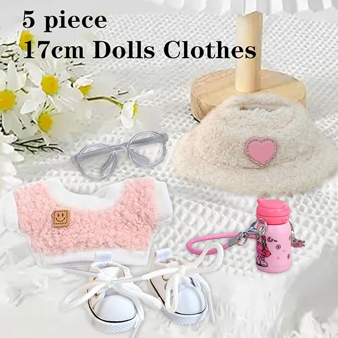 17cm Doll Clothes, Outfits 5 Set for Dolls , Exquisite Accessories for Doll, Cute Clothes for Dolls Dress up Unique Style (5pc-Pink)