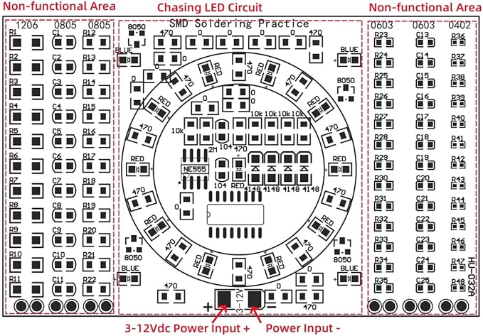 Surface-Mount Device(SMD) Soldering Practice Kit, Soldering Project Kit with Compoments and PCB, LED Chasing Lights, Perfect for Electronics Enthusiasts & Beginners
