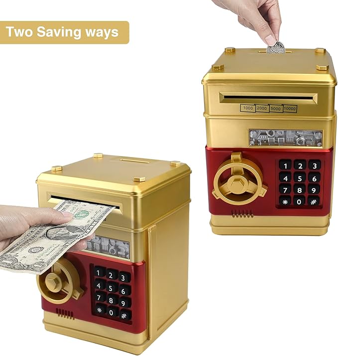 Piggy Bank for Kids, ATM Electronic Password Cash Coin Bank, Money Saving Box for Kids, Boys Girls Birthday Gift (Gold)