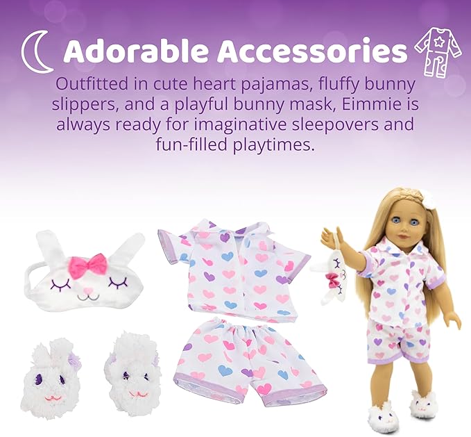 Playtime by Eimmie 18 Inch Doll with Blonde Hair, Blue Eyes, Outfit, Shoes, Pajamas, 18” Clothes Accessories & Travel Suitcase - Girls, Toddler & Childs Play Dollie - Eimmie