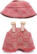 Clothes Compatible with Labubu 17cm Dolls, Premium Handmade Dolls Accessories with Chic Grid Hat & Clothes 2 Piece Set, High-End Fashion Outfit for Play & Display, No Doll, Pink