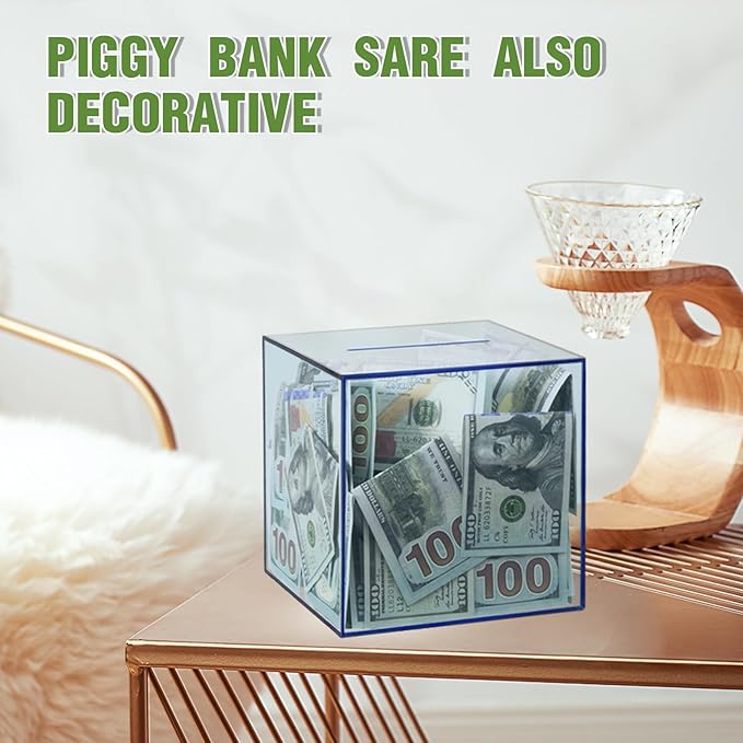 Clear Piggy Bank for Adults/Kids, Acrylic Unopenable Money Box for Cash Coin Saving, Must Break to Open, Money Saving Jar for Adults Boys Girls, Size 7.48''