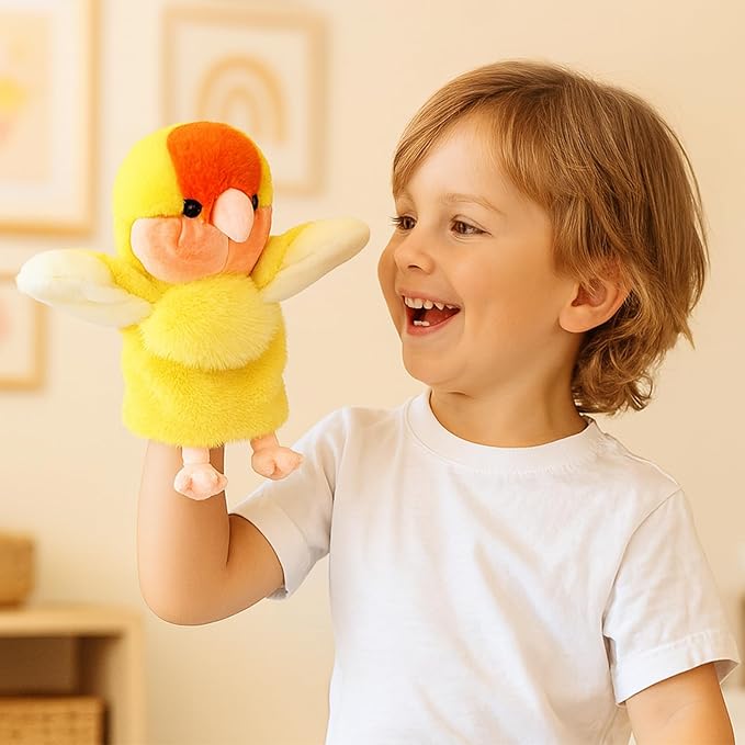 Easfan Yellow Parakeet Parrot Hand Plush Puppet Cute Bird Interactive Storytelling Cute Soft Plush Toy Creativity and Imagination Easter Christmas Birthday Gifts for Toddlers Kids,11.5’’