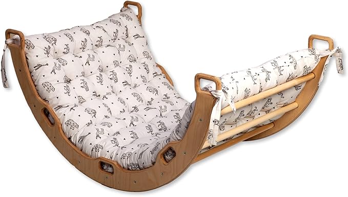 Climbing Arch | Montessori Rocker Arch | Arch with Cosy Pillow | Wooden Climbing Arch with Cushion | Wooden Climbing Arch and Rocker | Indoor Playground Cosy Cushion Rocker (Origami)