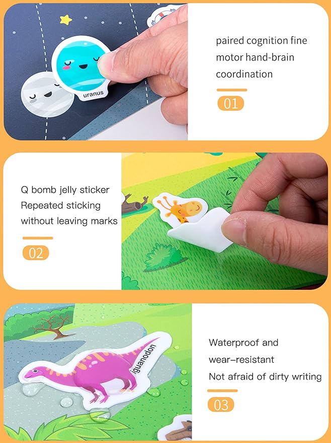 Portable Jelly Sticker Quiet Book for Toddlers, Montessori Busy Book, Preschool Learning Activities Travel Toys (Space)