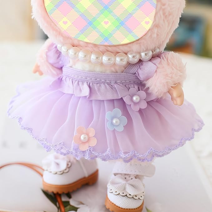 Clothes for Dolls Accessories, Outfit Set 5 Pieces Gauze Dress for 15cm 17cm Doll (No Doll), Romantic Skirt Doll Clothing Set Replacement Purple
