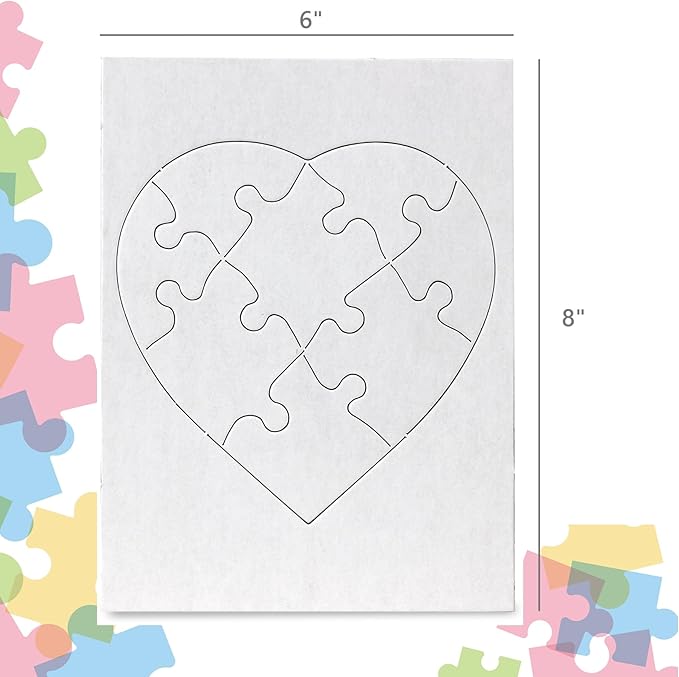 Hygloss 100 Blank Heart Puzzles – 6 x 8 Inches – Ideal for Valentine’s Day Crafts – Write, Draw, and Decorate – 8 Pieces Each