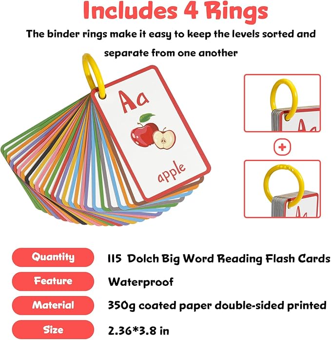 Steve and Maggie Sight Words Phonics Flash Cards - 115 Dolch Sightwords with Pictures,Literacy Learning Reading Cards Toy for Kindergarten,Home School Kids 3 4 5 Years Old