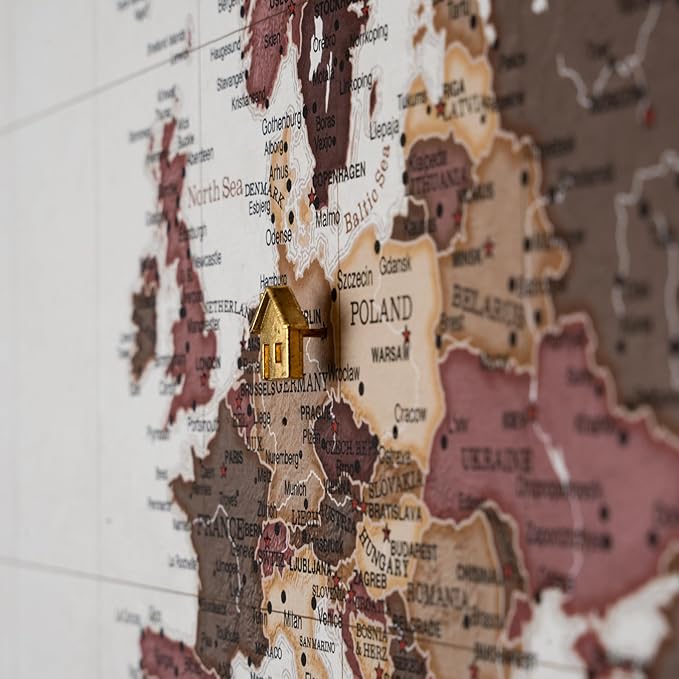 Canvas World Map with Cork Pin Board - English Lettering - Decorative Wall Decoration for All Rooms - Canvas Pictures with World Map Motif (120x80 cm, Pattern 23)