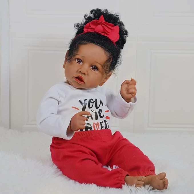 Realistic Reborn Baby Doll Black Girl – 20 Inch Lifelike Real Life African American Newborn Doll with Soft Body Gift Set for Kids Age 3+