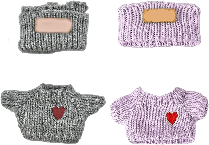 2 Sets for Clothes 17cm/15cm Outfits (4 Pieces) Accessories Handcrafted Crochet Doll Clothes for Fashion Designer Ropa Collection with Hats & Sweater Purple&Grey