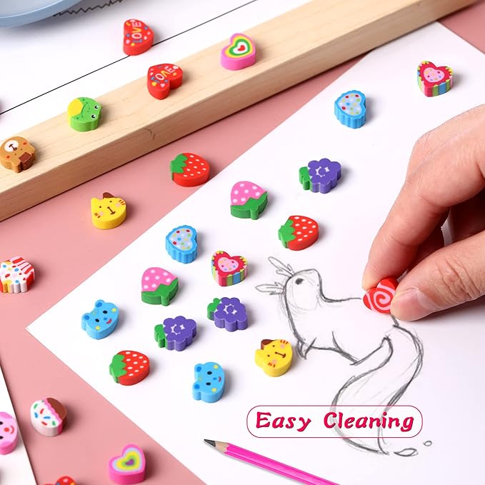 JUNEBRUSHS 150 Pieces Mini Erasers for Kids Bulk, Novelty Animal Erasers,Pencil Erasers Assortment,Cute Small Erasers for Students Homework School Classroom Rewards Prizes ,Party Favors Multicolor