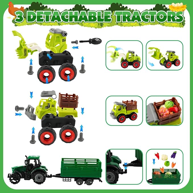 MYDOVA Farm Sensory Bin Sandbox Toys, Play Sand Farm Toys with 2.2lbs Play Sand, Farm Figures and Animals, Vegetables & Tractor Playset, Birthday Gift for Kids 3 4 5 6 7 8+ Years Old Boys Girls