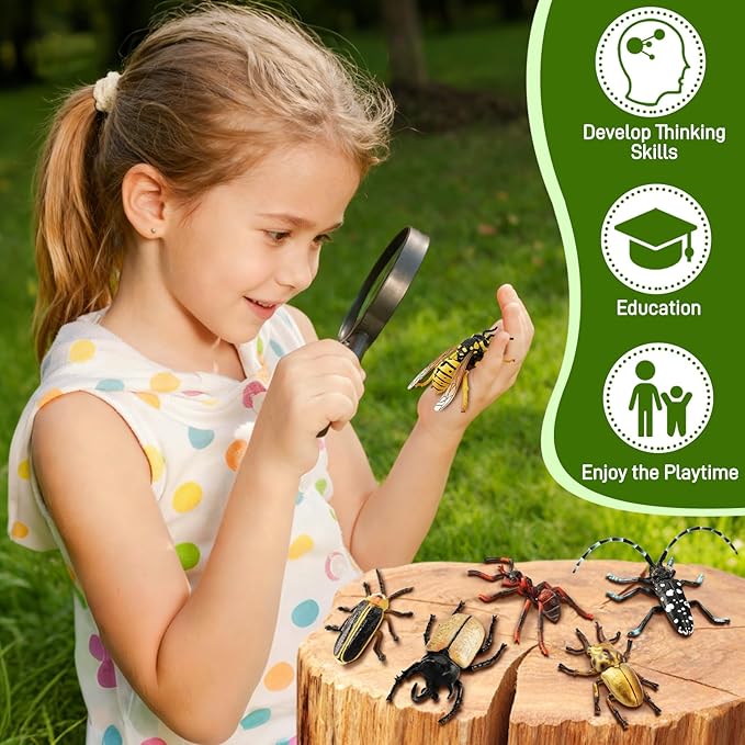 Toymany 12PCS Realistic Insects Figurines Toys - Plastic Bugs Figures Set with Cricket Bee Ant Dung Beetle, Educational Toy Cake Toppers Christmas Birthday Gift for Toddlers Kids
