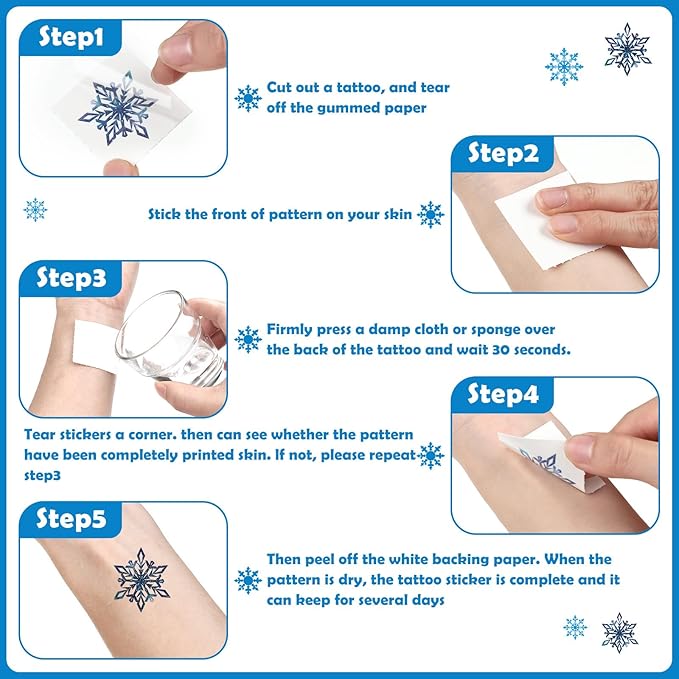 Landhoow 240 Pcs Winter Snowflake Tattoos Temporary Glitter Blue Silver Snowflake Temporary Tattoos for Snowman Apparel Accessories Stickers for Winter Themed Party Decor