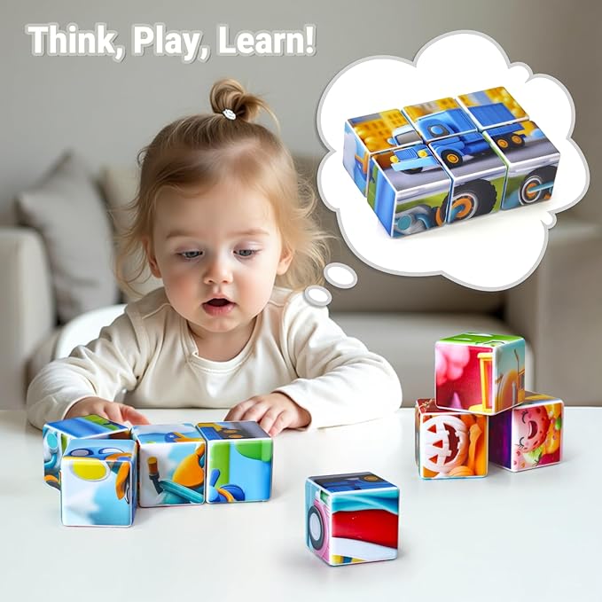 Magnetic Blocks Toys for Toddlers, Pack of 6 Random Themed Puzzles Bundle, Total 36 PCS of Blocks in 36 Patterns, Magnetic Tiles for Kids Ages 3-5, Preschool STEM Educational Sensory Toys
