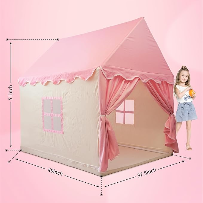 TTLOJ Gift for Christmas Kids Play Tents for Girls, Princess Castle Tent, Large Fairy Playhouse Gift Toys for Girl Toddler Children Play House, Fairy Tale Teepee Tent Indoor Outdoor-Pink Realm