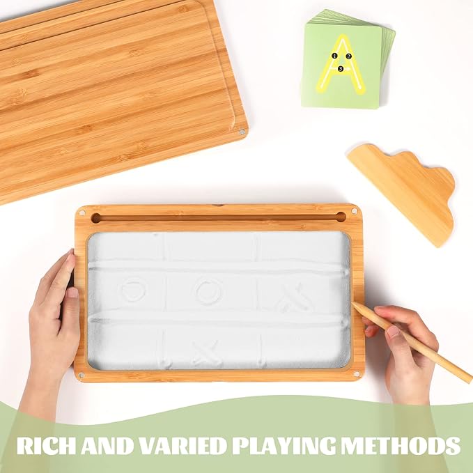 Sand Tray for Classroom Wooden Montessori Sand Tray with Lid for Kids Writing Letters and Numbers, Preschool Classroom Must Haves, Kindergarten Learning Tools (White)