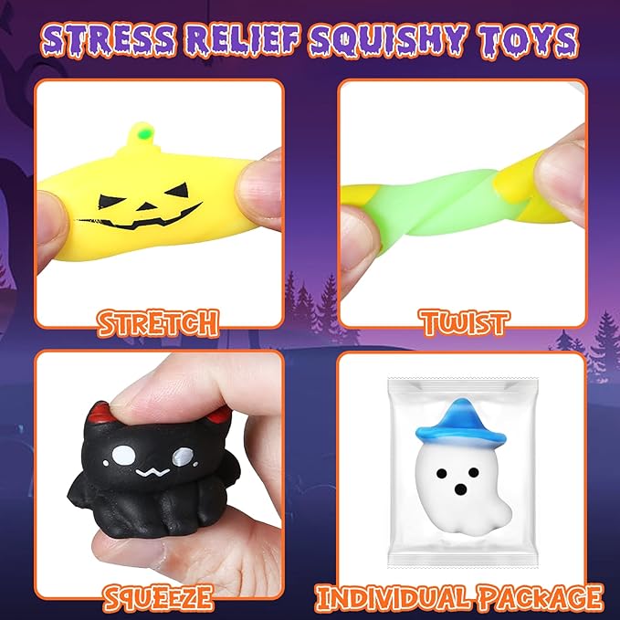 24 PCS Halloween Squishy Toys for Kids Halloween Party Favors Classies Character Squeeze Toys for Trick or Treat Gifts Bulk,Goodie Bags Stuffers for Kids Treat Bags Gifts Classroom Rewards