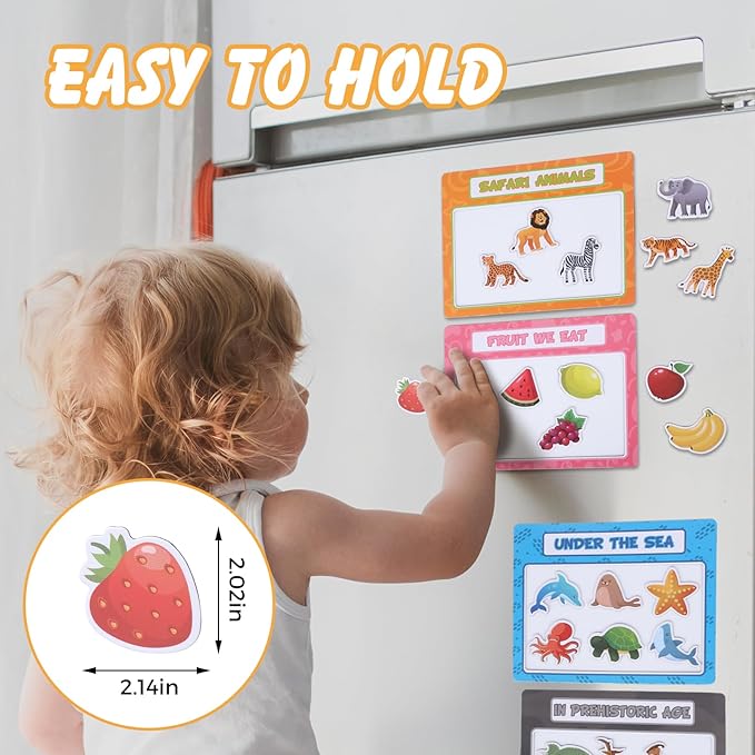 10Pcs Magnetic Sorting Toys 60 Fridge Magnets for Kids, Football Animals Food Car Category Recognition, Refrigerator Magnets for Shape Matching Fine Motor Early Education