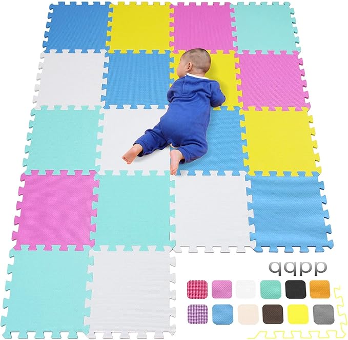 qqpp EVA Rubber 18 Tiles Interlocking Puzzle Foam Floor Mats - Baby Play Mat for Playing | Exercise Mat for Home Workout. QC-ACEGHb18N