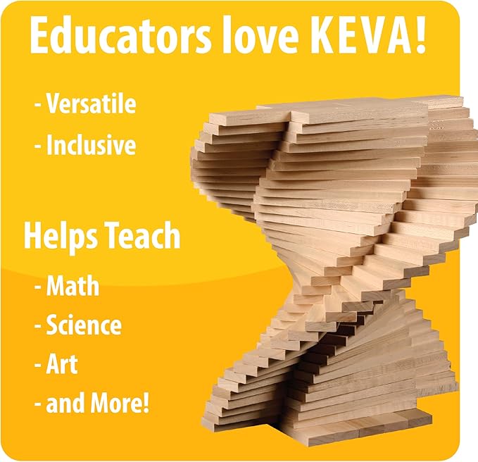 MindWare KEVA Maple 200 Plank Wooden Building Blocks Set - Free-Form 3D Structure Building Set for Kids