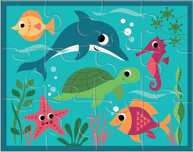 Mudpuppy Under the Sea – 12 Piece Puzzle with Reusable Zipper Pouch Featuring Colorful and Fun Illustrations of Ocean Creatures Perfect for Easy Storage and Travel