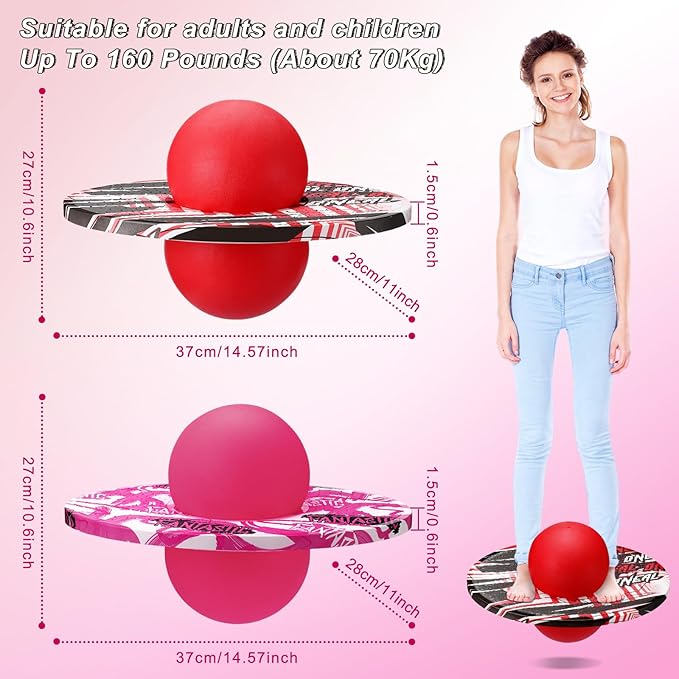 Junkin 2 Pcs Pogo Ball Trick Board Toy Balance Board Pogo Balance Bounce Ball with Pump and Strong Grip Deck for Fun Challenge Fidget Indoor,Outdoor Toys