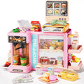 Toddler Toy Grocery Store, Supermarket Playset with Touch Voice Cash Register, Scanner, Coffee Maker, Play Food, Play Money, Pretend Play Toys for Toddlers Kids Birthday (Pink)
