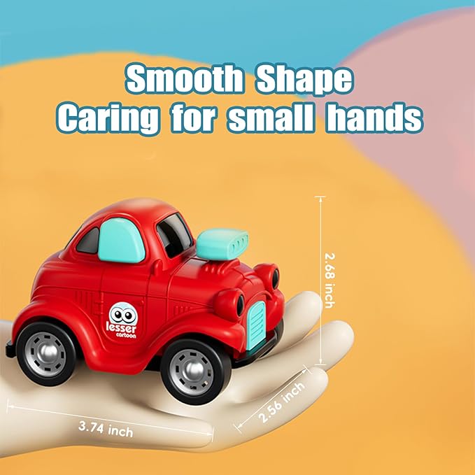Inertial Push and Go Cartoon Car Toys for Toddlers 1-3, Friction Powered Race Vehicles for 6-9-12-18 Month, 1st Birthday Gift for 1-2 Year Old Boy Girl,Party Favor for Kids