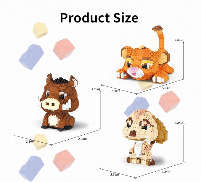Lion, Warthog, Meerkat Mini Building Blocks Sets, Not Compatible with Lego Animals, 1856 PCS Micro Mini Building Toy Bricks for Adults, Party Favors for Kids Boys Girls 14+