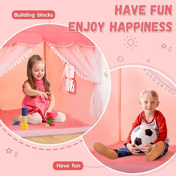 EagleStone Large Kids Play Tent with Star Light, Padded Mat,Toddler Tent Indoor,Playhouse for Toddlers, Boys, Girls, Indoor Bed Tent Gift Toy