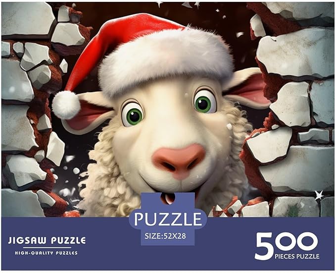 Sheep for Adults Fun 500 Pieces 3D Animal Thickened Wooden Jigsaw Puzzle Stress Relief Education Game Home Decoration Toy Intellectual Game Relaxation and Intelligence 500pcs (52x38cm)