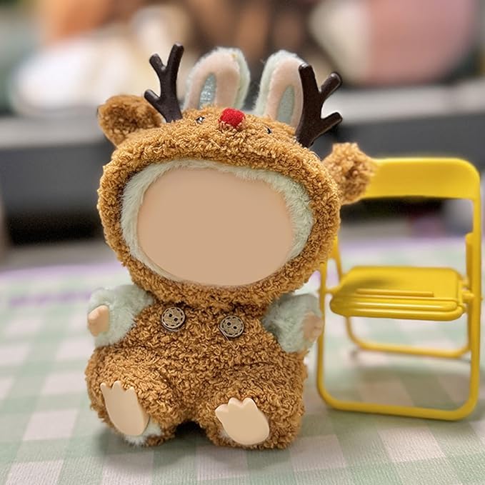 17CM Doll Clothes Set Deer Hood + Brown Overalls, Fashion Cute Dress-Up Clothes for Doll Accessories Outfit(No Doll Included)(LBB Clothes 13)