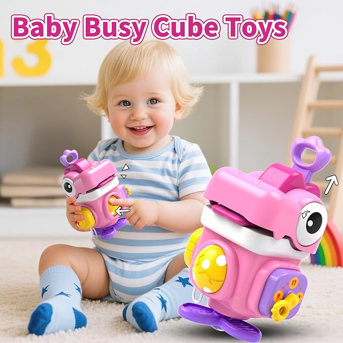 4 in 1 Baby Toys for 6 to 12 Months, Infant Sensory & Stacking for 1+ Year Old, Busy Cube Toys for Babies 12 -18 Months, Piano Xylophone Musical Travel Toys, Christmas Birthday Gifts for 1 - 2 - 3