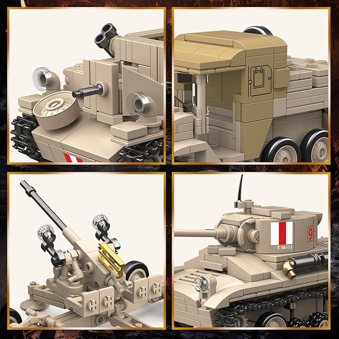 5 in 1WW2 Army Tank Toys Building Set Compatible with Lego British Military Vehicles(1260 Pcs),Create UK Ordnance QF 2-Pounder&Morris CDSW 6X4,Valentine.I Transport Vehicles Military Toy Gift for Boy