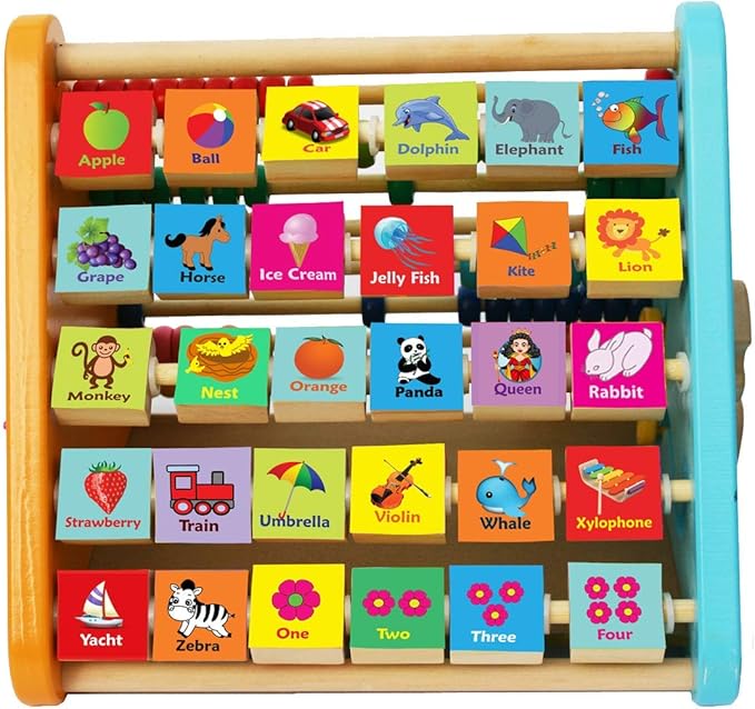 TOWO Wooden Activity Centre Triangle Toys - flip Flop Alphabet Blocks Abacus Clock - Activity Cube for Toddlers 5 in 1- for Babies Montessori Learning-Wooden Toys for 1 Year Old