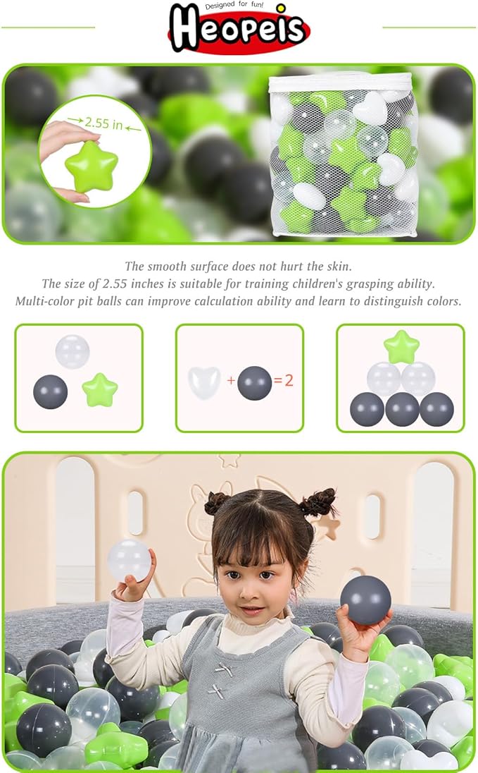 Ball Pit Balls Pack of 100 200 500 - Star and Round Set BPA Free Phthalate Free Non-Toxic Crush Proof Play Balls Soft Plastic Balls for Toddlers Baby Kids Birthday Pool Tent Party
